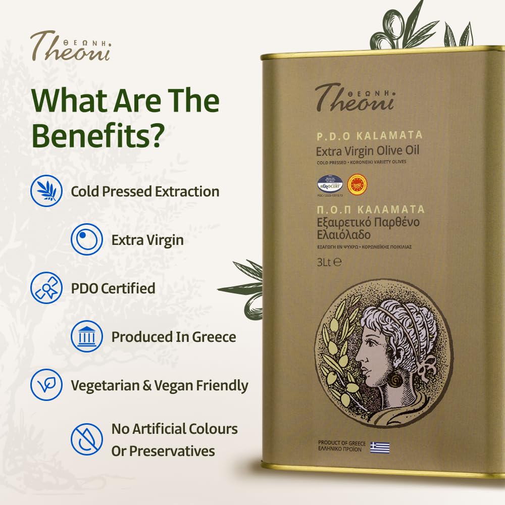 Theoni Kalamata PDO Extra Virgin Olive Oil (3 Liter TIN)