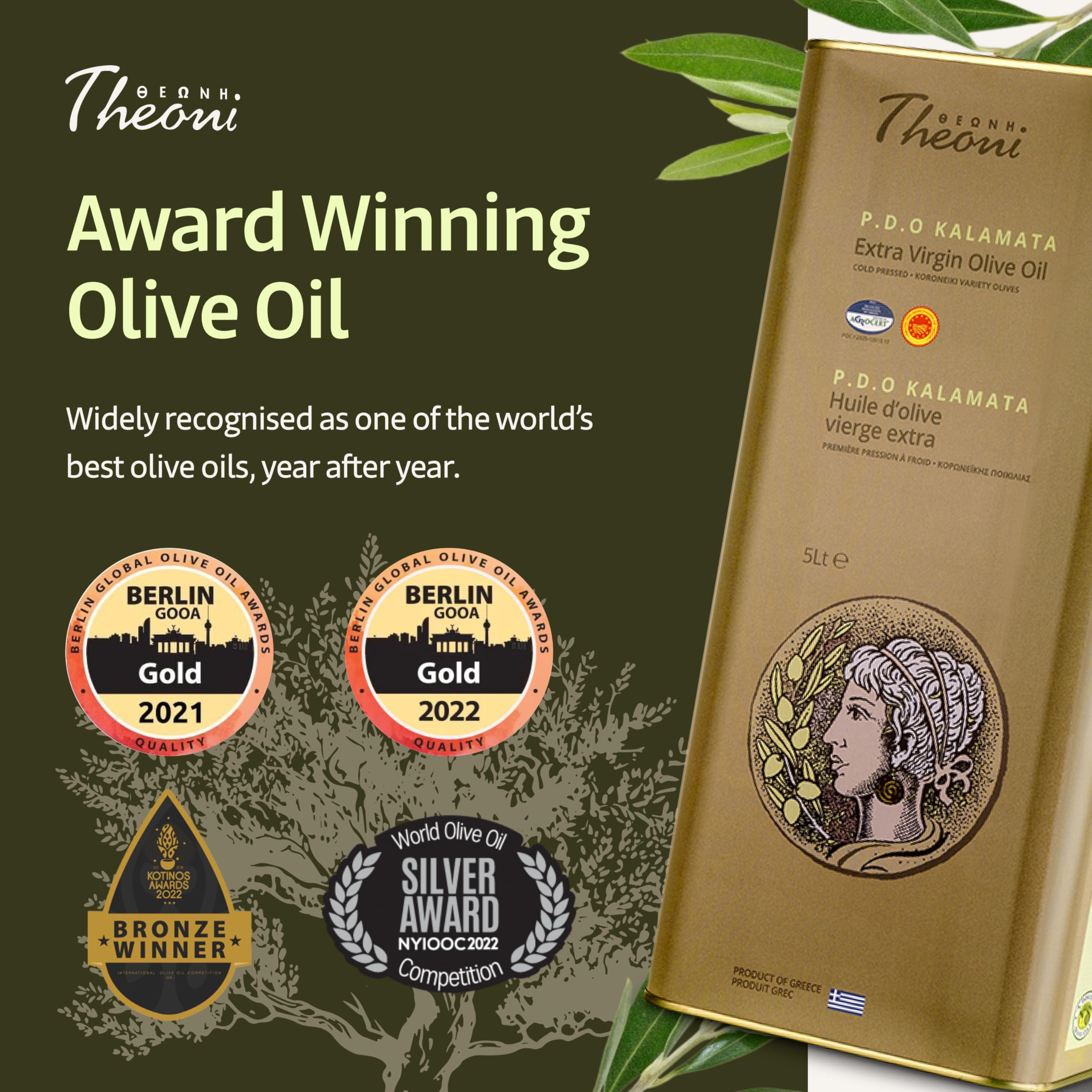 Theoni Kalamata PDO Extra Virgin Olive Oil (5 Liter TIN)