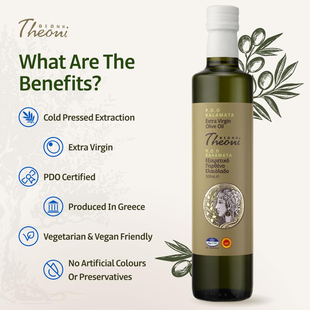 Theoni Kalamata PDO Extra Virgin Olive Oil (500ml Glass)